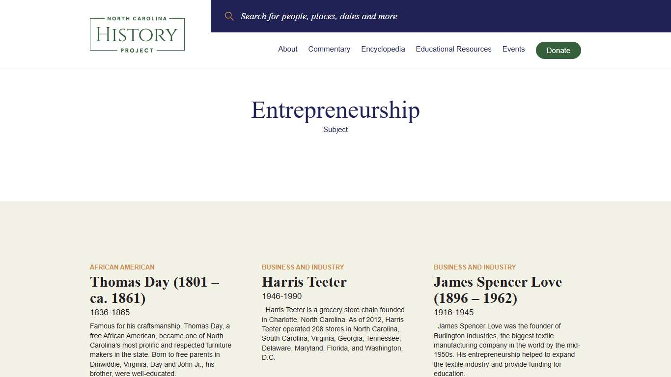 Entrepreneurship - North Carolina History